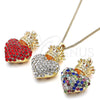 Collares con Dije 04.63.1408.1.20 Oro Laminado, Diseño de Corazón y Corona, con Granate Cristal, Pulido, Tono Dorado (02 MM Thickness, 20 Inches Length)