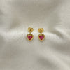 Arete Dormilona 02.09.0210 Oro Laminado, Diseño de Corazón, con Rosado Zirconia Cubica, Pulido, Tono Dorado