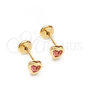 Arete Dormilona 02.09.0210 Oro Laminado, Diseño de Corazón, con Rosado Zirconia Cubica, Pulido, Tono Dorado