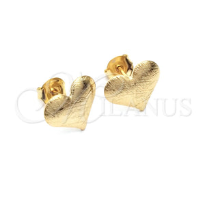 Arete Dormilona 02.09.0211 Oro Laminado, Diseño de Corazón, Cepillado, Tono Dorado