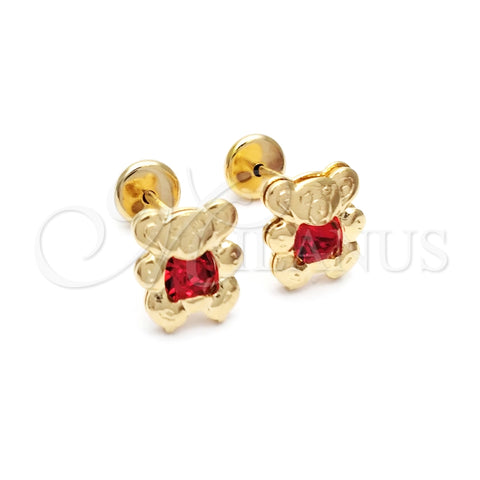 Arete Dormilona 02.09.0204.1 Oro Laminado, Diseño de Osito, con Granate Zirconia Cubica, Pulido, Tono Dorado