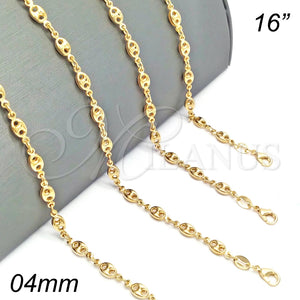 Gargantilla Basica 04.09.0185.16 Oro Laminado, Diseño de Puff Mariner, Pulido, Tono Dorado (04 MM Thickness, 16 Inches Length)