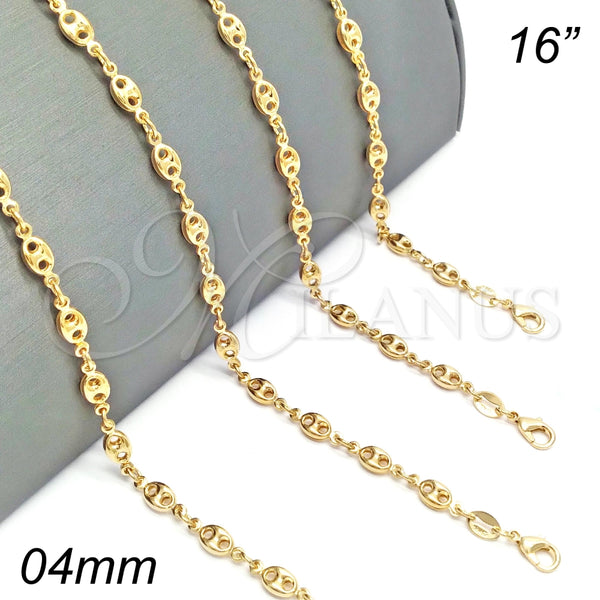 Gargantilla Basica 04.09.0185.16 Oro Laminado, Diseño de Puff Mariner, Pulido, Tono Dorado (04 MM Thickness, 16 Inches Length)