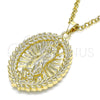 Dije Religioso 05.213.0093 Oro Laminado, Diseño de Guadalupe y Oja, Pulido, Tono Dorado