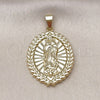 Dije Religioso 05.213.0093 Oro Laminado, Diseño de Guadalupe y Oja, Pulido, Tono Dorado