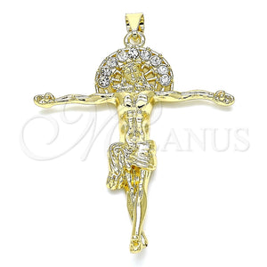 Dije Religioso 05.213.0094 Oro Laminado, Diseño de Jesus, con Blanca Cristal, Pulido, Tono Dorado