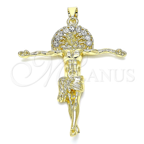 Dije Religioso 05.213.0094 Oro Laminado, Diseño de Jesus, con Blanca Cristal, Pulido, Tono Dorado