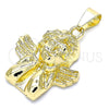 Dije Religioso 05.213.0098 Oro Laminado, Diseño de Angel, Pulido, Tono Dorado