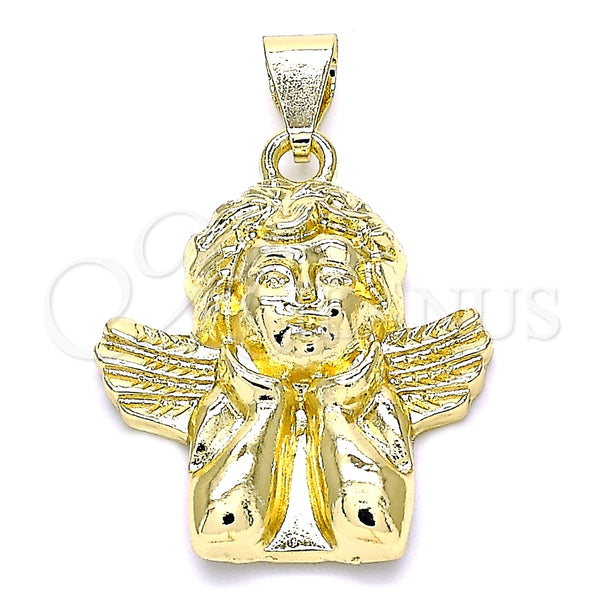 Dije Religioso 05.213.0098 Oro Laminado, Diseño de Angel, Pulido, Tono Dorado
