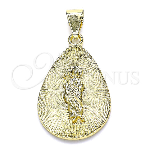 Dije Religioso 05.213.0099 Oro Laminado, Diseño de San Judas, Pulido, Tono Dorado