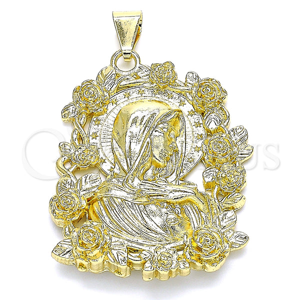 Dije Religioso 05.213.0101 Oro Laminado, Diseño de Sagrado Corazon de Maria y Flor, Pulido, Tono Dorado