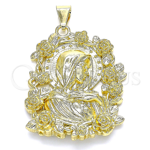 Dije Religioso 05.213.0101 Oro Laminado, Diseño de Sagrado Corazon de Maria y Flor, Pulido, Tono Dorado