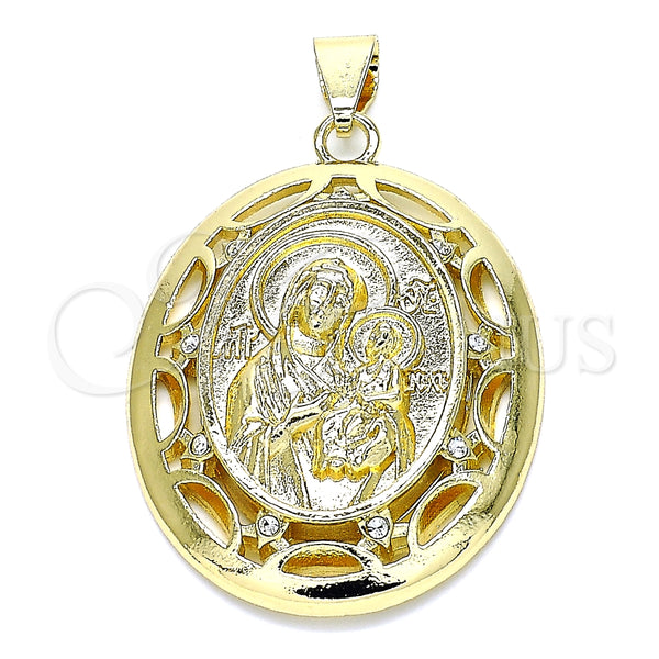 Dije Religioso 05.213.0104 Oro Laminado, Diseño de Caridad del Cobre, con Blanca Cristal, Pulido, Tono Dorado