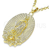 Dije Religioso 05.213.0108 Oro Laminado, Diseño de Guadalupe y Flor, Diamantado, Tono Dorado
