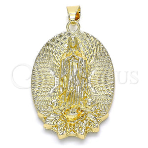 Dije Religioso 05.213.0108 Oro Laminado, Diseño de Guadalupe y Flor, Diamantado, Tono Dorado