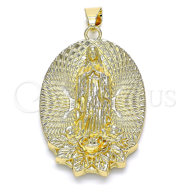 Dije Religioso 05.213.0108 Oro Laminado, Diseño de Guadalupe y Flor, Diamantado, Tono Dorado
