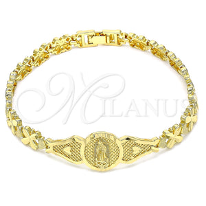 Pulsera Elegante 03.100.0068.08 Oro Laminado, Diseño de Guadalupe y Corazón, Diamantado, Tono Dorado (07 MM Thickness, 8 Inches Length)