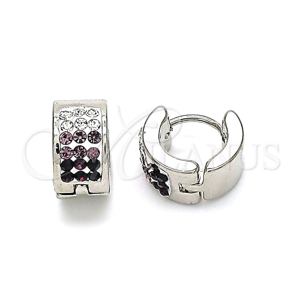 Argolla Huggie 02.230.0048.1.10 Acero Inoxidable, con Amatista and Blanca Cristal, Pulido, Tono Plateado