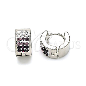 Argolla Huggie 02.230.0048.1.10 Acero Inoxidable, con Amatista and Blanca Cristal, Pulido, Tono Plateado
