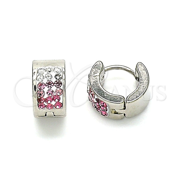 Argolla Huggie 02.230.0048.3.10 Acero Inoxidable, con Rosado and Blanca Cristal, Pulido, Tono Plateado