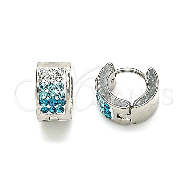 Argolla Huggie 02.230.0048.4.10 Acero Inoxidable, con Aqua Azul and Blanca Cristal, Pulido, Tono Plateado