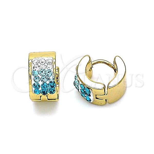 Argolla Huggie 02.230.0048.7.10 Acero Inoxidable, con Aqua Azul and Blanca Cristal, Pulido, Tono Dorado