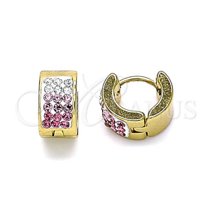 Argolla Huggie 02.230.0048.8.10 Acero Inoxidable, con Rosado and Blanca Cristal, Pulido, Tono Dorado