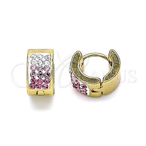 Argolla Huggie 02.230.0048.8.10 Acero Inoxidable, con Rosado and Blanca Cristal, Pulido, Tono Dorado