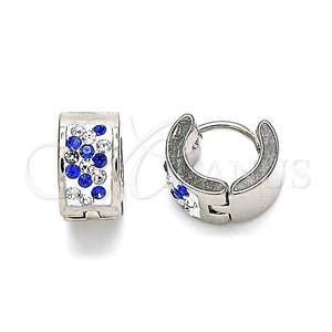 Argolla Huggie 02.230.0051.10 Acero Inoxidable, con Zafiro Azul and Blanca Cristal, Pulido, Tono Plateado