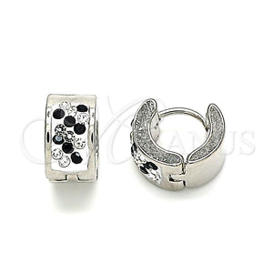 Argolla Huggie 02.230.0051.2.10 Acero Inoxidable, con Negro and Blanca Cristal, Pulido, Tono Plateado