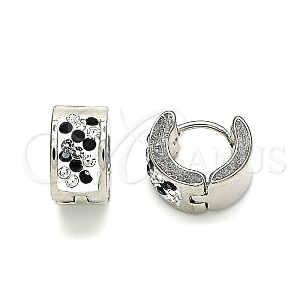Argolla Huggie 02.230.0051.2.10 Acero Inoxidable, con Negro and Blanca Cristal, Pulido, Tono Plateado