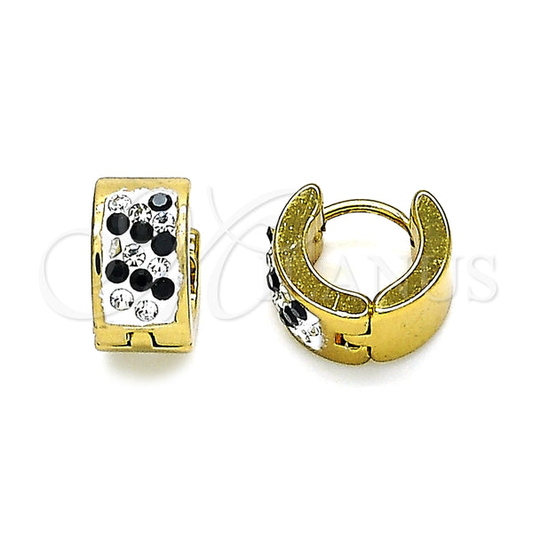 Argolla Huggie 02.230.0051.5.10 Acero Inoxidable, con Negro and Blanca Cristal, Pulido, Tono Dorado