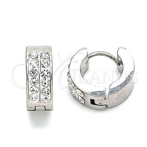Argolla Huggie 02.230.0069.12 Acero Inoxidable, con Cristal Blanca, Pulido, Tono Plateado