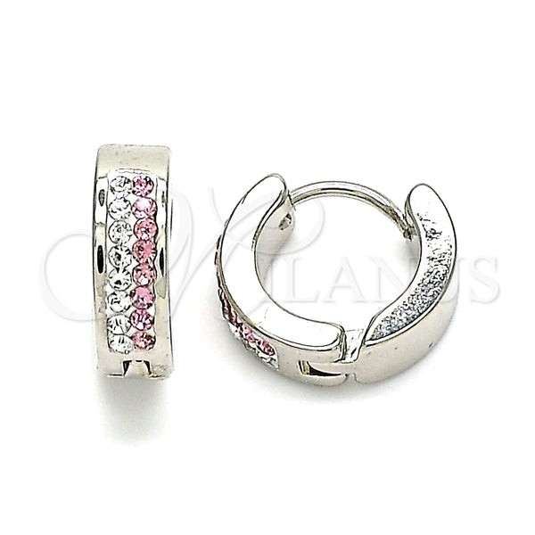 Argolla Huggie 02.230.0072.12 Acero Inoxidable, con Rosado and Blanca Cristal, Pulido, Tono Plateado
