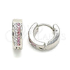 Argolla Huggie 02.230.0072.12 Acero Inoxidable, con Rosado and Blanca Cristal, Pulido, Tono Plateado