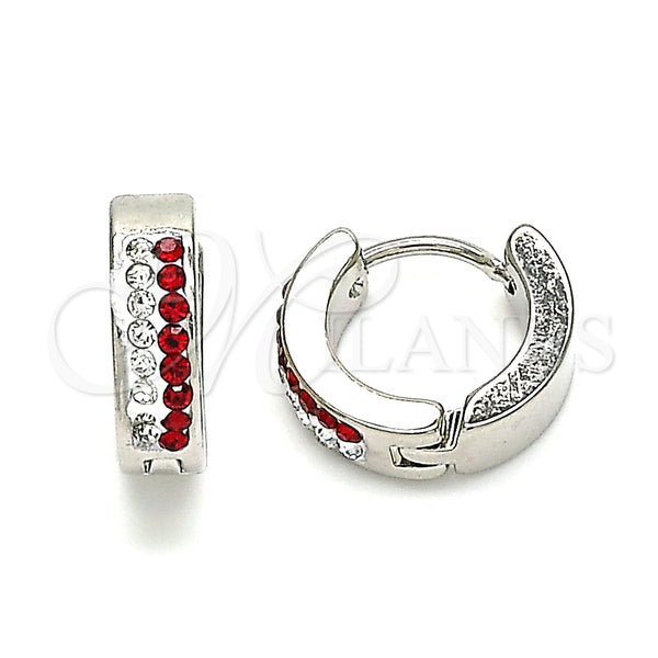 Argolla Huggie 02.230.0072.1.12 Acero Inoxidable, con Granate and Blanca Cristal, Pulido, Tono Plateado