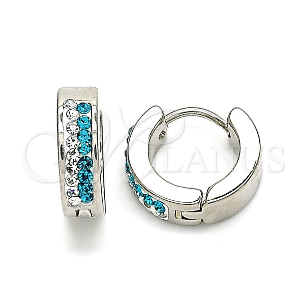 Argolla Huggie 02.230.0072.2.12 Acero Inoxidable, con Aqua Azul and Blanca Cristal, Pulido, Tono Plateado