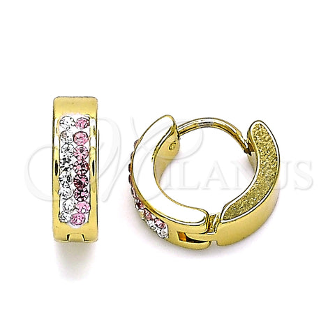Argolla Huggie 02.230.0072.3.12 Acero Inoxidable, con Rosado and Blanca Cristal, Pulido, Tono Dorado