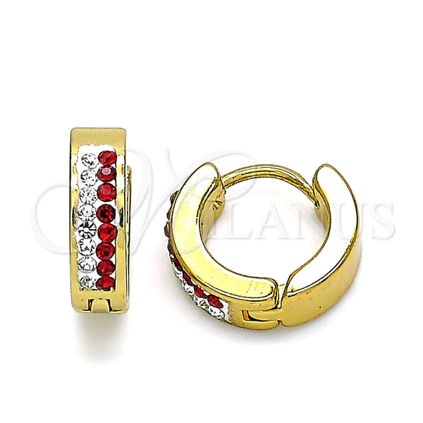 Argolla Huggie 02.230.0072.4.12 Acero Inoxidable, con Granate and Blanca Cristal, Pulido, Tono Dorado