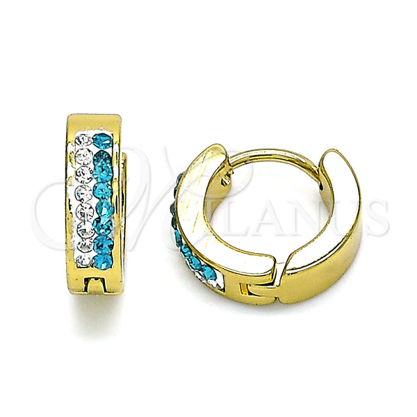 Argolla Huggie 02.230.0072.5.12 Acero Inoxidable, con Aqua Azul and Blanca Cristal, Pulido, Tono Dorado