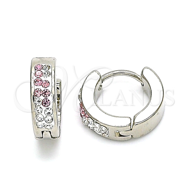 Argolla Huggie 02.230.0073.12 Acero Inoxidable, con Rosado and Blanca Cristal, Pulido, Tono Plateado