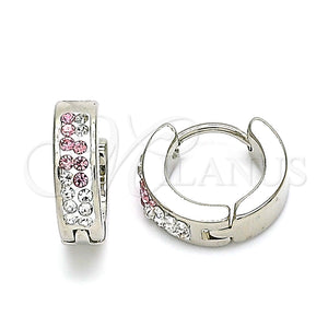 Argolla Huggie 02.230.0073.12 Acero Inoxidable, con Rosado and Blanca Cristal, Pulido, Tono Plateado
