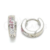 Argolla Huggie 02.230.0073.12 Acero Inoxidable, con Rosado and Blanca Cristal, Pulido, Tono Plateado