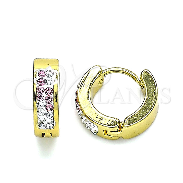 Argolla Huggie 02.230.0073.2.12 Acero Inoxidable, con Rosado and Blanca Cristal, Pulido, Tono Dorado