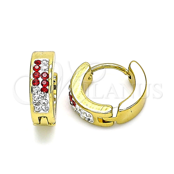 Argolla Huggie 02.230.0073.3.12 Acero Inoxidable, con Granate and Blanca Cristal, Pulido, Tono Dorado