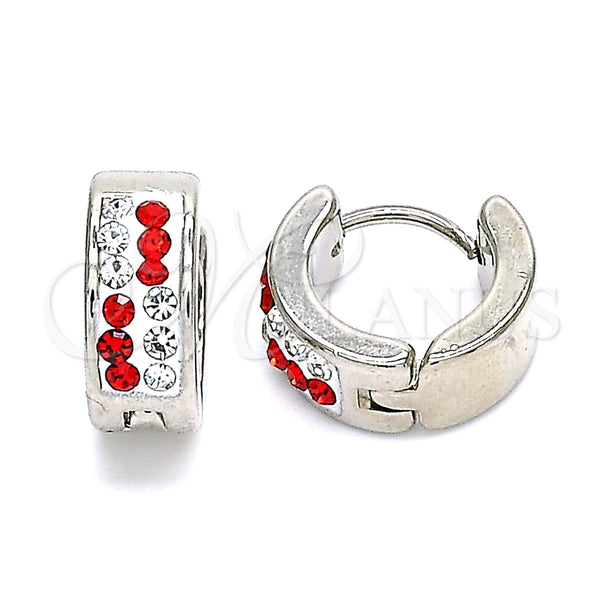 Argolla Huggie 02.230.0074.12 Acero Inoxidable, con Granate and Blanca Cristal, Pulido, Tono Plateado