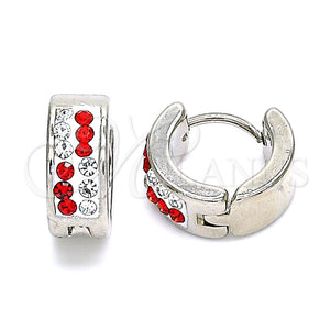 Argolla Huggie 02.230.0074.12 Acero Inoxidable, con Granate and Blanca Cristal, Pulido, Tono Plateado