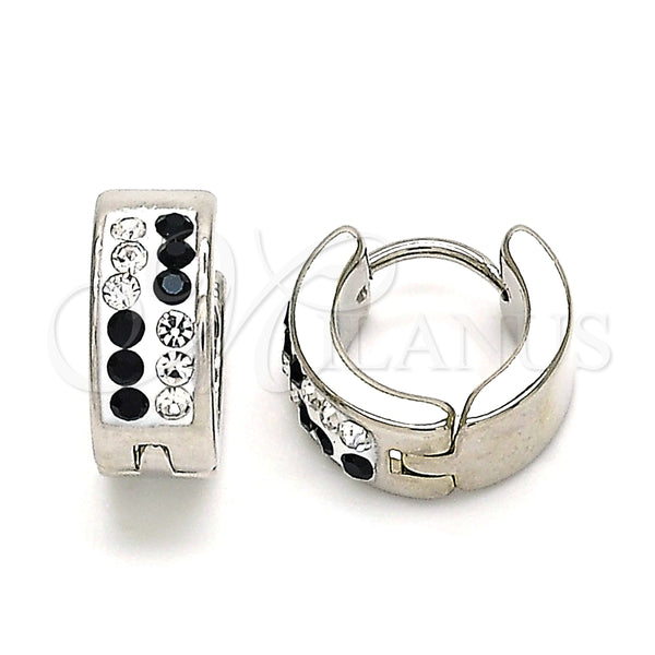 Argolla Huggie 02.230.0074.1.12 Acero Inoxidable, con Negro and Blanca Cristal, Pulido, Tono Plateado