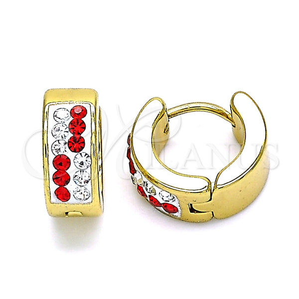 Argolla Huggie 02.230.0074.2.12 Acero Inoxidable, con Granate and Blanca Cristal, Pulido, Tono Dorado