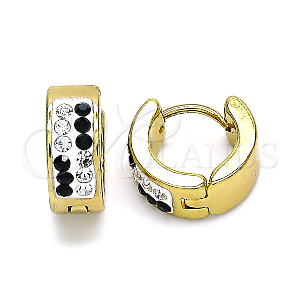 Argolla Huggie 02.230.0074.3.12 Acero Inoxidable, con Negro and Blanca Cristal, Pulido, Tono Dorado